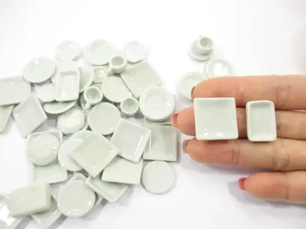 Dollhouse Miniature Ceramic 50 White Square Plate Dish Cup Saucer Scallop 16667 - Image 5