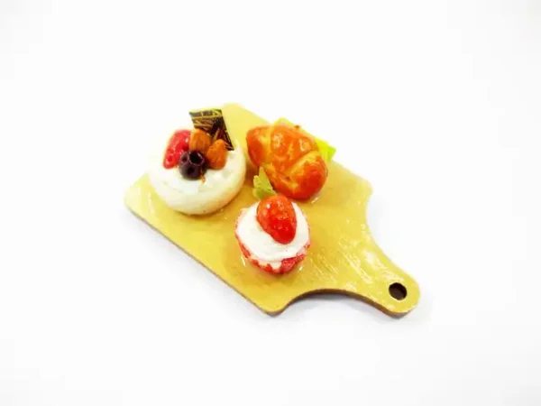 Dollhouse Miniature Food Bakery Bread Cake Cupcake Dessert On Wooden Board 16832 - Image 3
