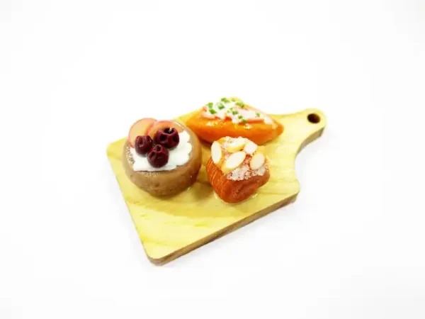 Dollhouse Miniature Food Bakery Bread Cake Cupcake Dessert On Wooden Board 16832 - Image 4