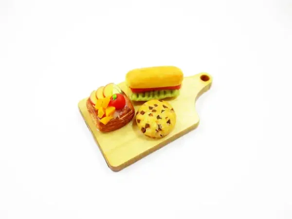 Dollhouse Miniature Food Bakery Bread Cake Cupcake Dessert On Wooden Board 16833 - Image 3