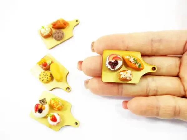 Dollhouse Miniature Food Bakery Bread Cake Cupcake Dessert On Wooden Board 16833 - Image 9