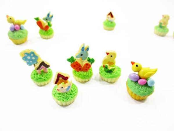 Dollhouse 5 Chick Easter Cupcake 1:12 Miniature Bunny Easter Bakery Dessert 16964