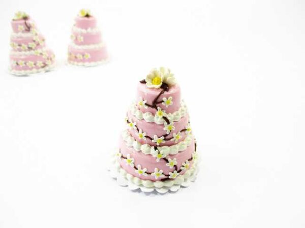 Doll House Miniature Food 3 Layer Wedding Cake Pink Mixed Flower Supply 7470