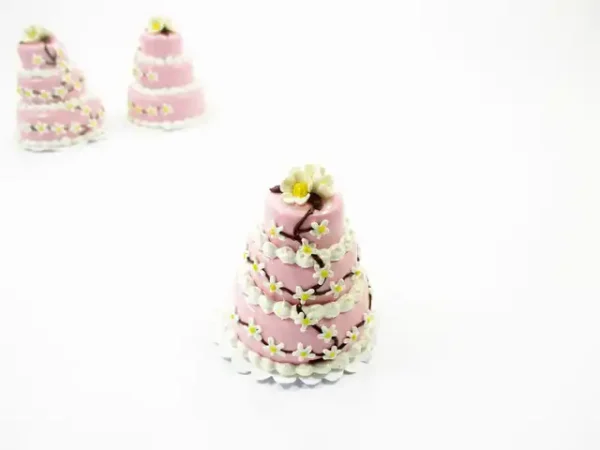 Doll House Miniature Food 3 Layer Wedding Cake Pink Mixed Flower Supply 7470 - Image 2
