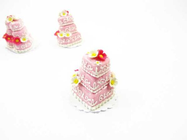 Dollhouse Miniature Food 3 Layer Wedding Valentine Pink Cake 7472