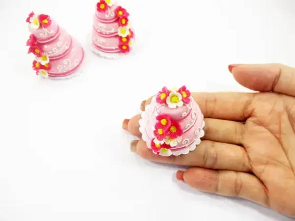 NEW Dolls House Miniature Food 3 Layer Wedding Cake Pink Flower Top Charms 7473 - Image 7