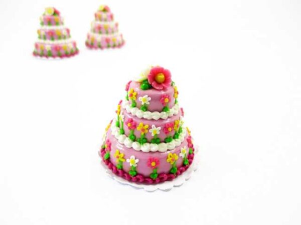 NEW Dollhouse Miniature Food 3 Layer Wedding Lilac Cake Color Flower Charms 7474