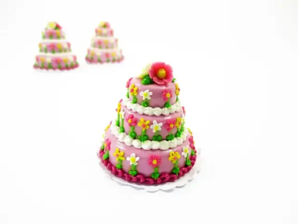 NEW Dollhouse Miniature Food 3 Layer Wedding Lilac Cake Color Flower Charms 7474 - Image 2