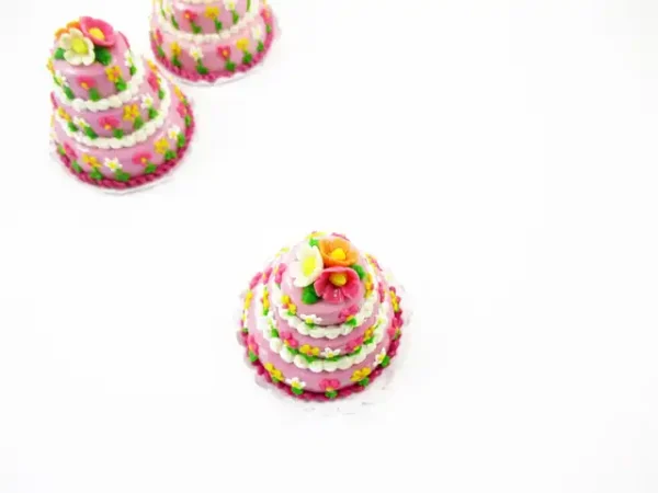 NEW Dollhouse Miniature Food 3 Layer Wedding Lilac Cake Color Flower Charms 7474 - Image 3