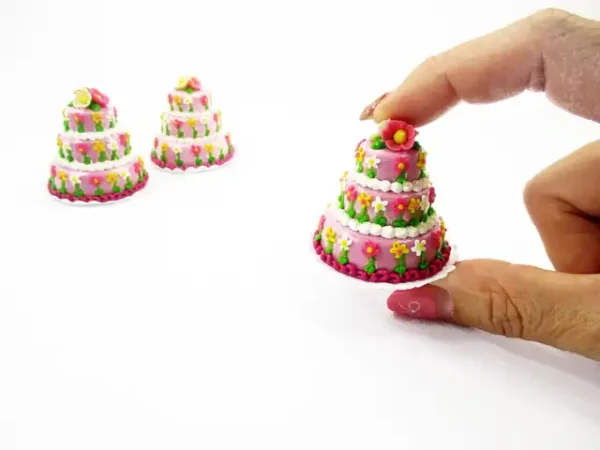 NEW Dollhouse Miniature Food 3 Layer Wedding Lilac Cake Color Flower Charms 7474 - Image 4