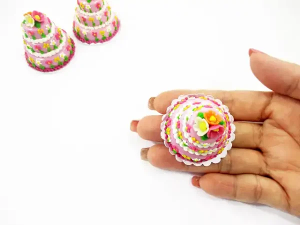 NEW Dollhouse Miniature Food 3 Layer Wedding Lilac Cake Color Flower Charms 7474 - Image 5
