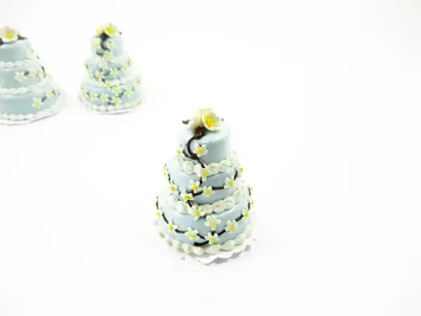 NEW Dollhouse Miniature Food 3 Layer Wedding Blue Cake Mixed Flower Supply 7475 - Image 2