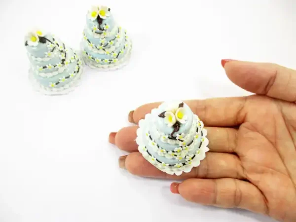 NEW Dollhouse Miniature Food 3 Layer Wedding Blue Cake Mixed Flower Supply 7475 - Image 5