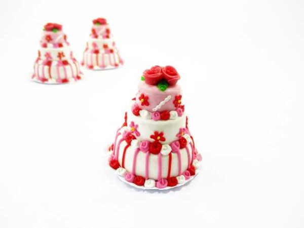 Dollhouse Miniature Food 3 Layer Wedding Cake White Creamy Flower Supply 7476