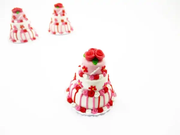 Dollhouse Miniature Food 3 Layer Wedding Cake White Creamy Flower Supply 7476 - Image 2