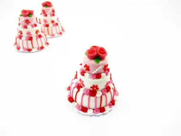 Dollhouse Miniature Food 3 Layer Wedding Cake White Creamy Flower Supply 7476 - Image 4