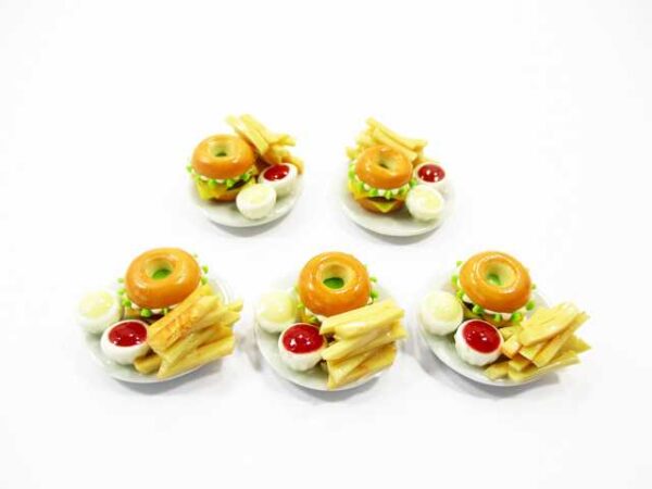 Dollhouse Miniatures Fast Food 5 Cheese Bagels French Fries 2.5cm Supply 13639