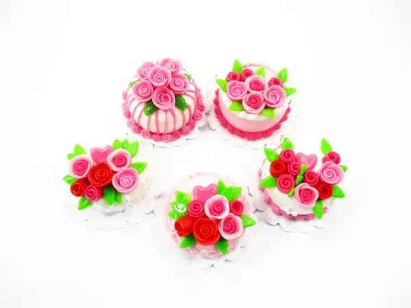 Dollhouse Miniatures Food Set 2cm 5 Mixed Rose Flower Cake Supply Charms 13702 - Image 2