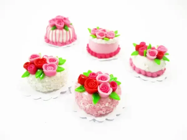 Dollhouse Miniatures Food Set 2cm 5 Mixed Rose Flower Cake Supply Charms 13702 - Image 3