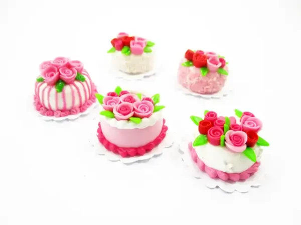Dollhouse Miniatures Food Set 2cm 5 Mixed Rose Flower Cake Supply Charms 13702 - Image 4