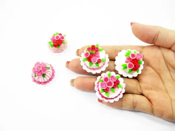 Dollhouse Miniatures Food Set 2cm 5 Mixed Rose Flower Cake Supply Charms 13702 - Image 6