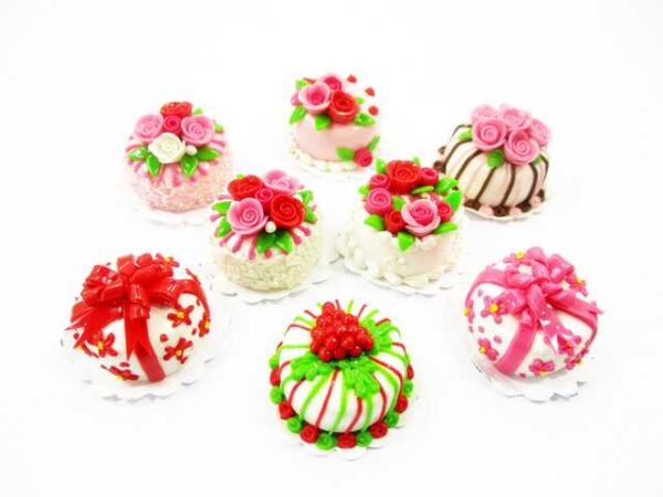 Dollhouse Miniatures Food Set 2cm 8 Mixed Rose Flower Cake Supply Charms 13703