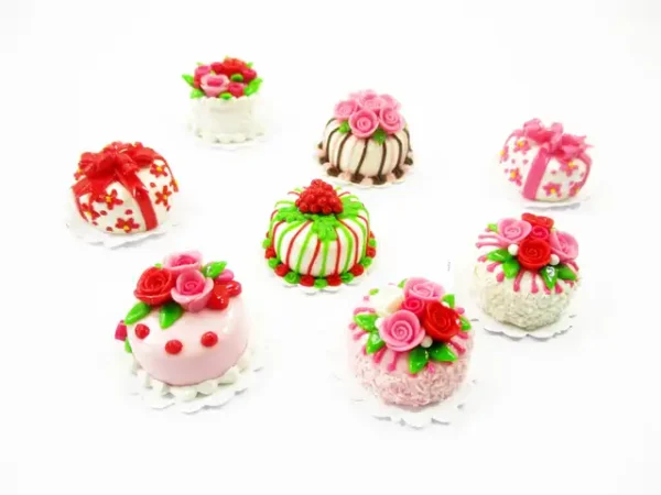 Dollhouse Miniatures Food Set 2cm 8 Mixed Rose Flower Cake Supply Charms 13703 - Image 2