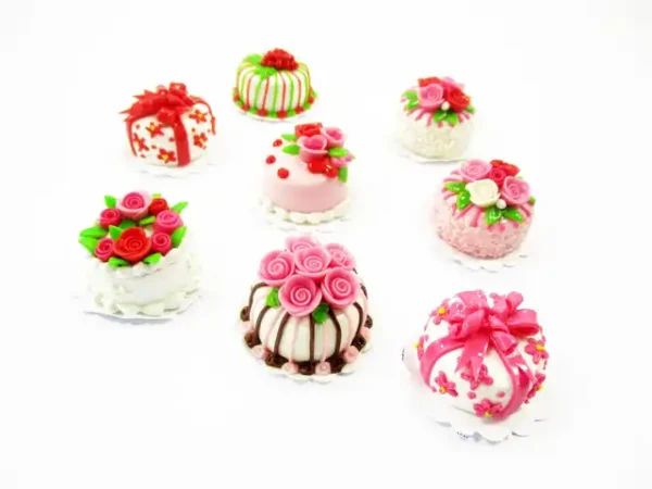 Dollhouse Miniatures Food Set 2cm 8 Mixed Rose Flower Cake Supply Charms 13703 - Image 3