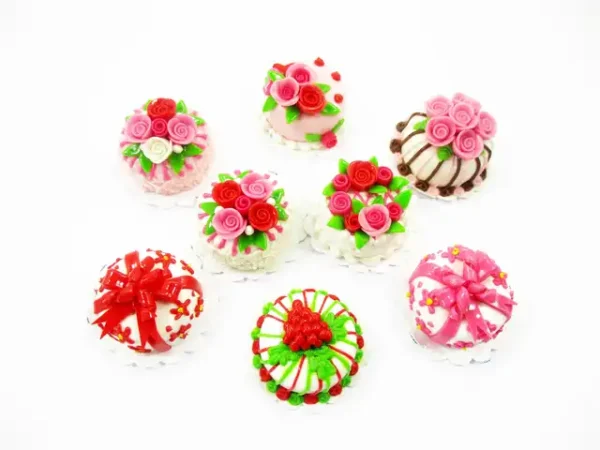 Dollhouse Miniatures Food Set 2cm 8 Mixed Rose Flower Cake Supply Charms 13703 - Image 4