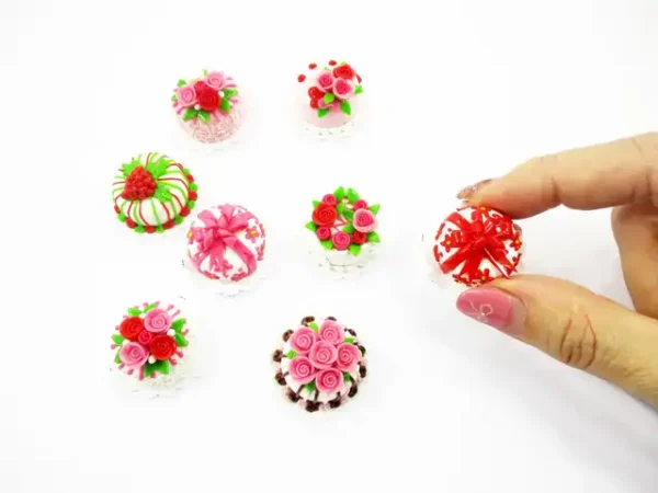 Dollhouse Miniatures Food Set 2cm 8 Mixed Rose Flower Cake Supply Charms 13703 - Image 5