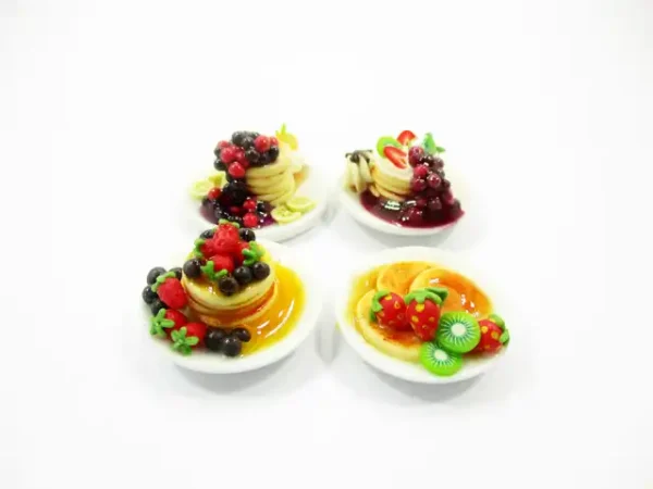 Dollhouse Miniatures Food 4 Ceramic Plates Of Dessert Mixed Pancake Supply 13789 - Image 2