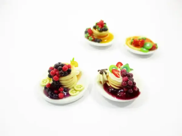 Dollhouse Miniatures Food 4 Ceramic Plates Of Dessert Mixed Pancake Supply 13789 - Image 3