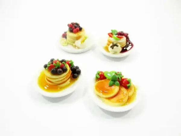 Dollhouse Miniatures Food 4 Ceramic Plates Of Dessert Mixed Pancake Supply 13789 - Image 4