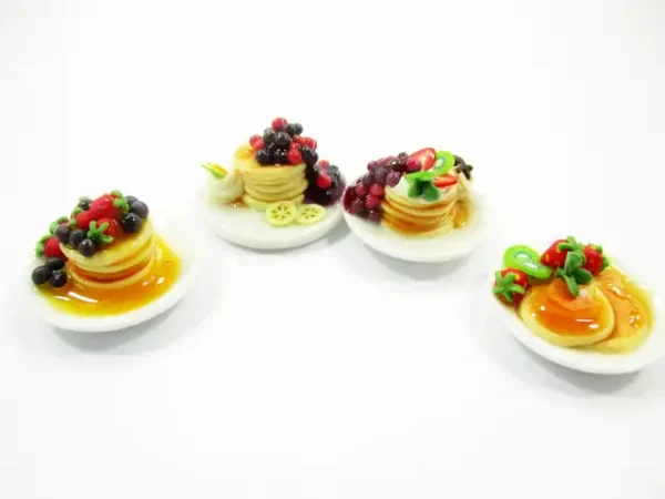 Dollhouse Miniatures Food 4 Ceramic Plates Of Dessert Mixed Pancake Supply 13789 - Image 5