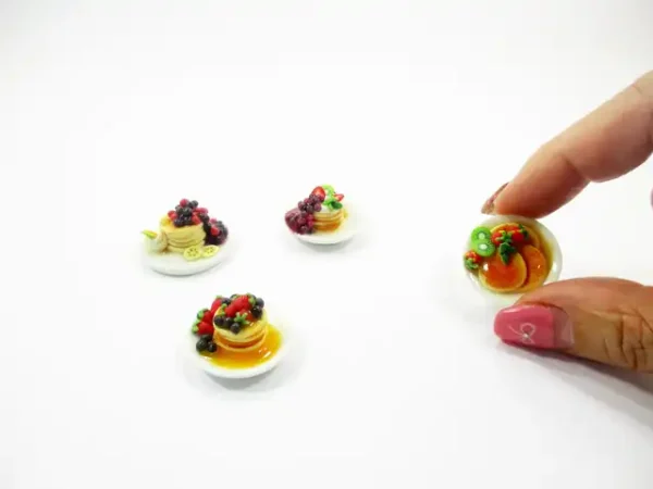 Dollhouse Miniatures Food 4 Ceramic Plates Of Dessert Mixed Pancake Supply 13789 - Image 7