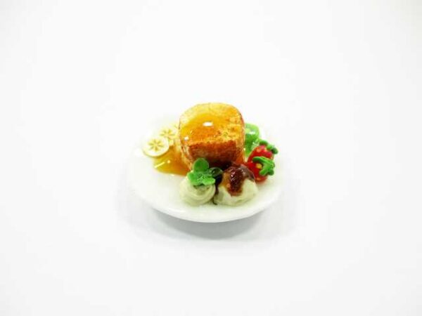 Dollhouse Miniatures Food Honey Toast Fruit Topping Dessert Sweet Plate 14145