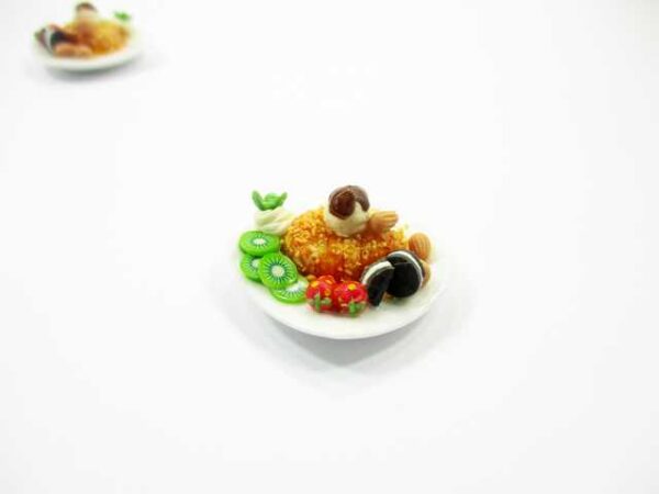 Dollhouse Miniatures Food Honey Toast Fruit Ice Cream Dessert Sweet Plate 14146