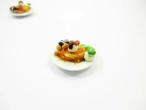 Dollhouse Miniatures Food Honey Toast Fruit Ice Cream Dessert Sweet Plate 14146 - Image 3