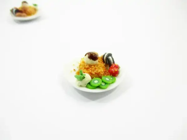 Dollhouse Miniatures Food Honey Toast Fruit Ice Cream Dessert Sweet Plate 14146 - Image 4