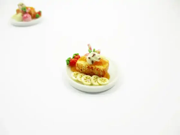 Dollhouse Miniatures Food Honey Toast Fruit Topping Dessert Ceramic Plate 14150 - Image 3