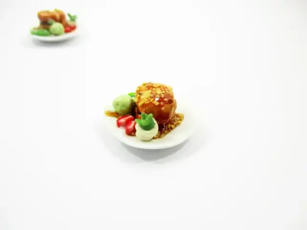 Dollhouse Miniatures Food Honey Toast Fruit Ice Cream Dessert Sweet Plate 14152 - Image 2