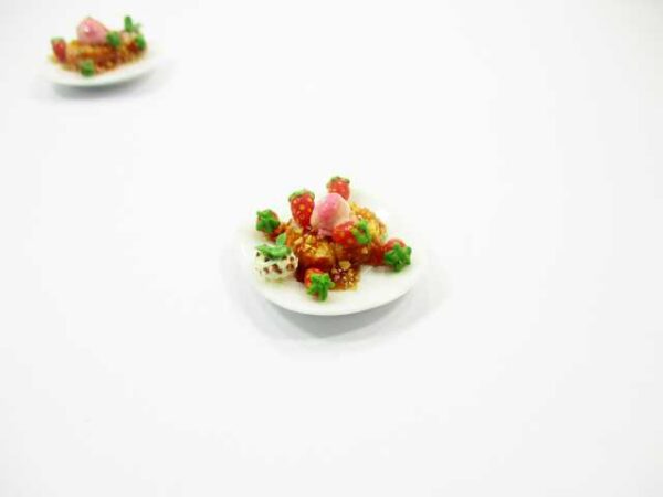 Dollhouse Miniatures Food Honey Toast Fruit Topping Dessert Ceramic Plate 14153