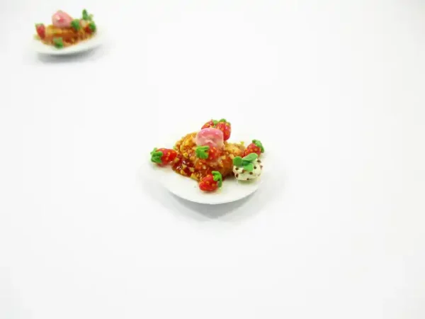 Dollhouse Miniatures Food Honey Toast Fruit Topping Dessert Ceramic Plate 14153 - Image 2