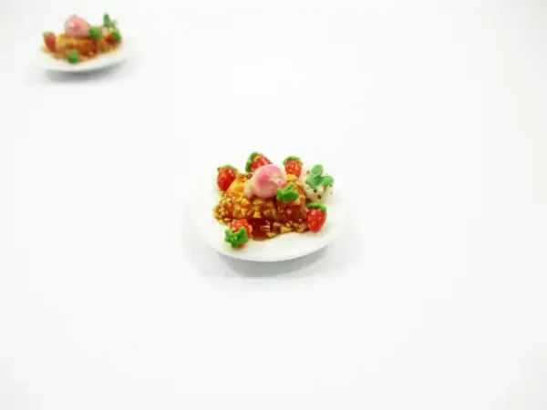 Dollhouse Miniatures Food Honey Toast Fruit Topping Dessert Ceramic Plate 14153 - Image 4