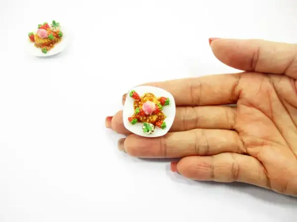 Dollhouse Miniatures Food Honey Toast Fruit Topping Dessert Ceramic Plate 14153 - Image 6