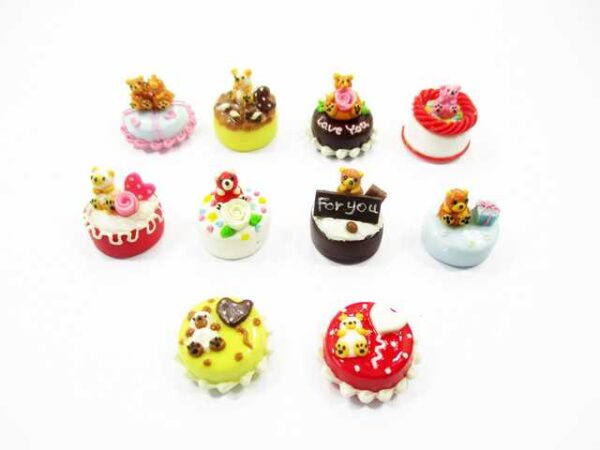Dollhouse Miniature Food 1.5 cm 10 Mixed Tiny Bear Color Cake Dolls Bakery 15736
