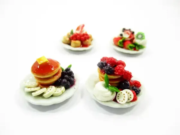 Dollhouse Miniature  Food 4 Ceramic Plate Dessert Mixed Fruit Pancakes 15939 - Image 3