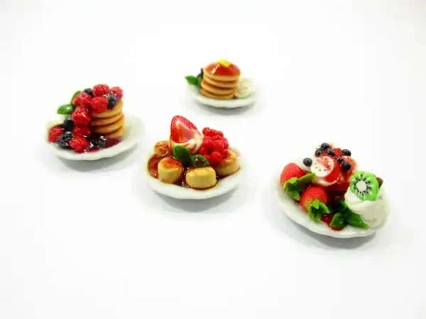 Dollhouse Miniature  Food 4 Ceramic Plate Dessert Mixed Fruit Pancakes 15939 - Image 4