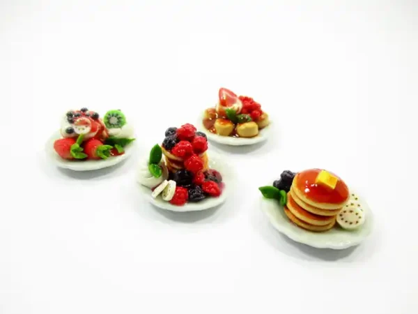 Dollhouse Miniature  Food 4 Ceramic Plate Dessert Mixed Fruit Pancakes 15939 - Image 5