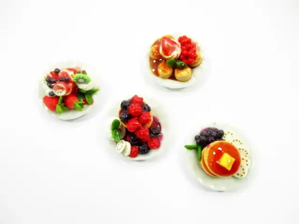 Dollhouse Miniature  Food 4 Ceramic Plate Dessert Mixed Fruit Pancakes 15939 - Image 6